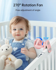 WhirlGo: Stroller Fan with Clip - Portable Rechargeable Mini Fan with Strong Clamp, 3 Speeds, 11Hrs Cooling, Cute Small Personal Desk Cooler for Bed Pet Carriers Umbrell Travel Outdoor - Black