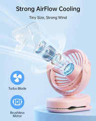 WhirlGo: Stroller Fan with Clip - Portable Rechargeable Mini Fan with Strong Clamp, 3 Speeds, 11Hrs Cooling, Cute Small Personal Desk Cooler for Bed Pet Carriers Umbrell Travel Outdoor - Black