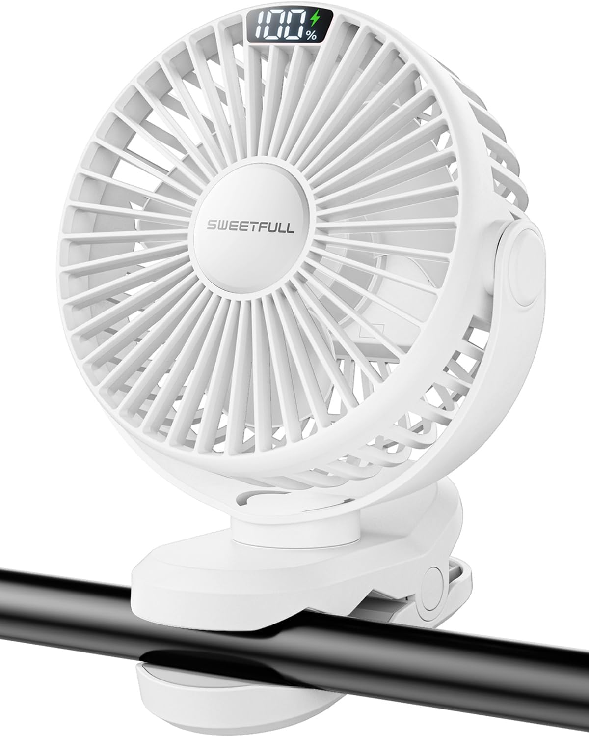 WhirlGo:  Portable Clip on Fan - Battery Operated Stroller Fan, 4000mAh Small Rechargeable Fans with LED Display, 4 Speeds, Mini Personal Cooling Desk Cooler for Golf Cart Travel Camping Gym (Black)