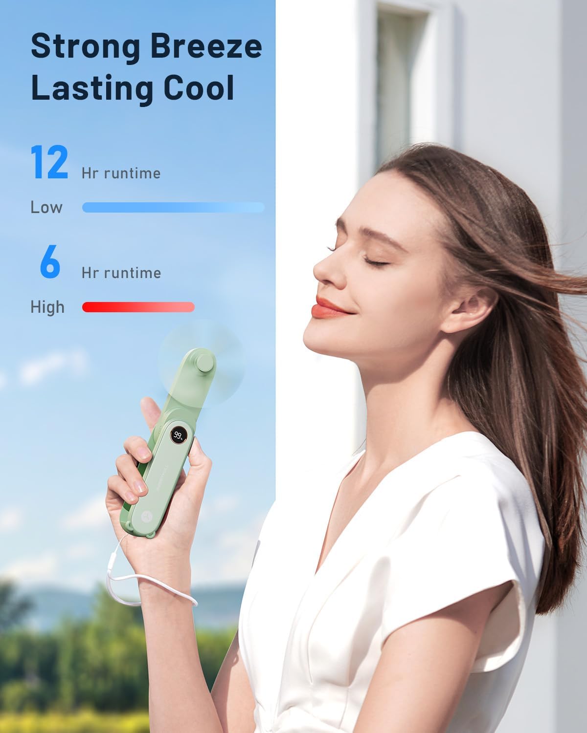 WhirlGo: Portable Handheld Mini Fan with LED Display, 2-in-1 Personal Foldable USB Rechargeable Hand Held Fan & Flashlight for Travel, Lash Eyelash, Cute Small Pocket for Women, Girls
