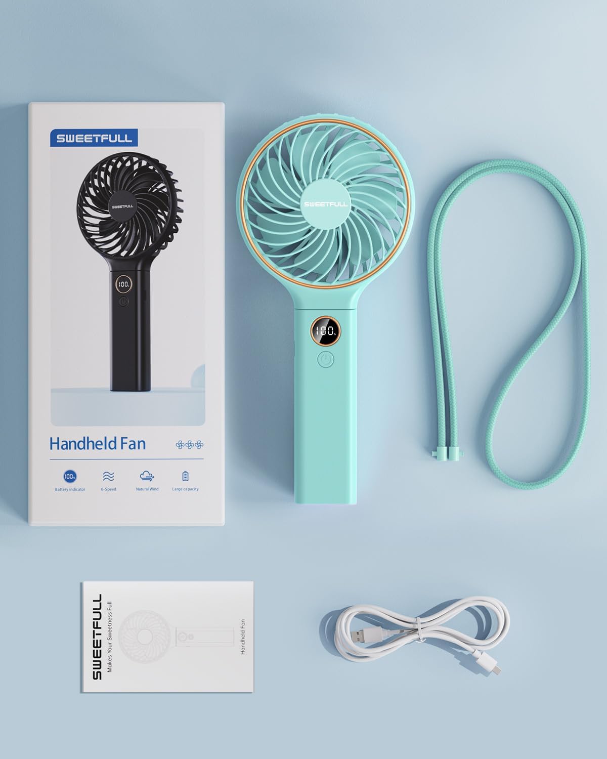 WhirlGo:  Handheld Fan, Portable Fan, 5000mAh Rechargeable Battery, 6 Speed Wind, LED Display, Personal Mini Travel Fan with Backup Power, Hand Held Fan USB Foldable Electric Fan for Women Girl