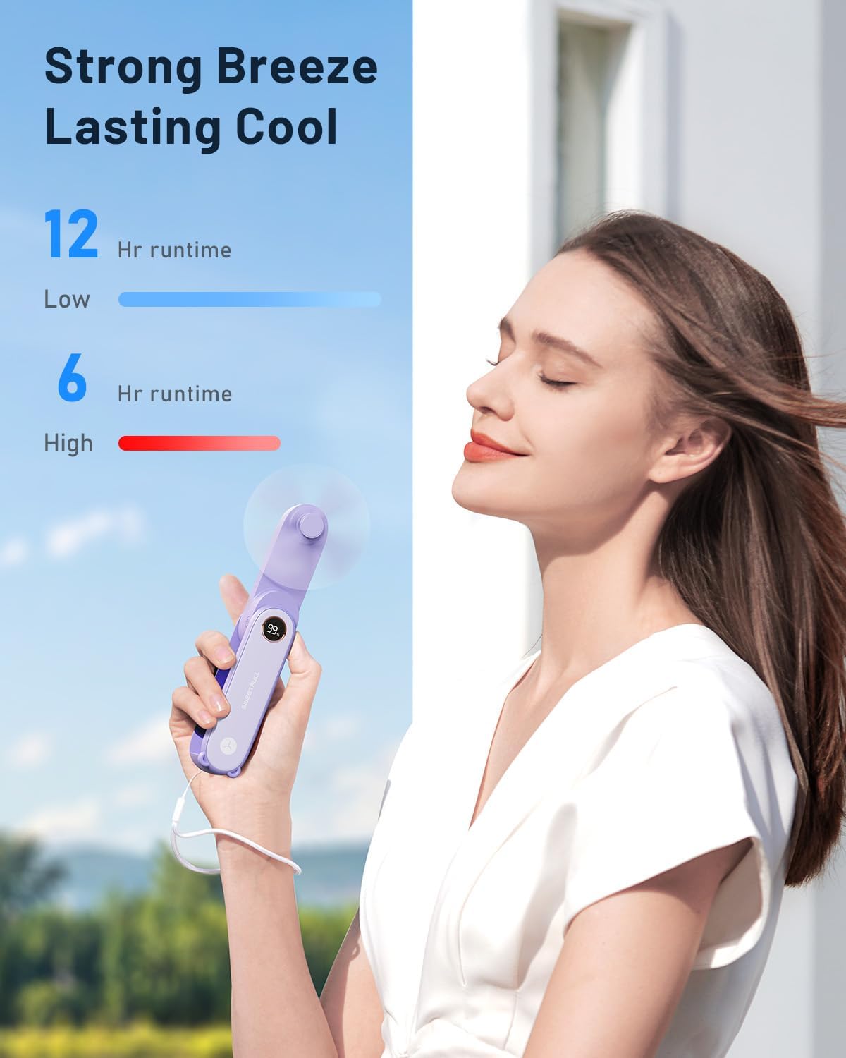 WhirlGo: Portable Handheld Mini Fan with LED Display, 2-in-1 Personal Foldable USB Rechargeable Hand Held Fan & Flashlight for Travel, Lash Eyelash, Cute Small Pocket for Women, Girls