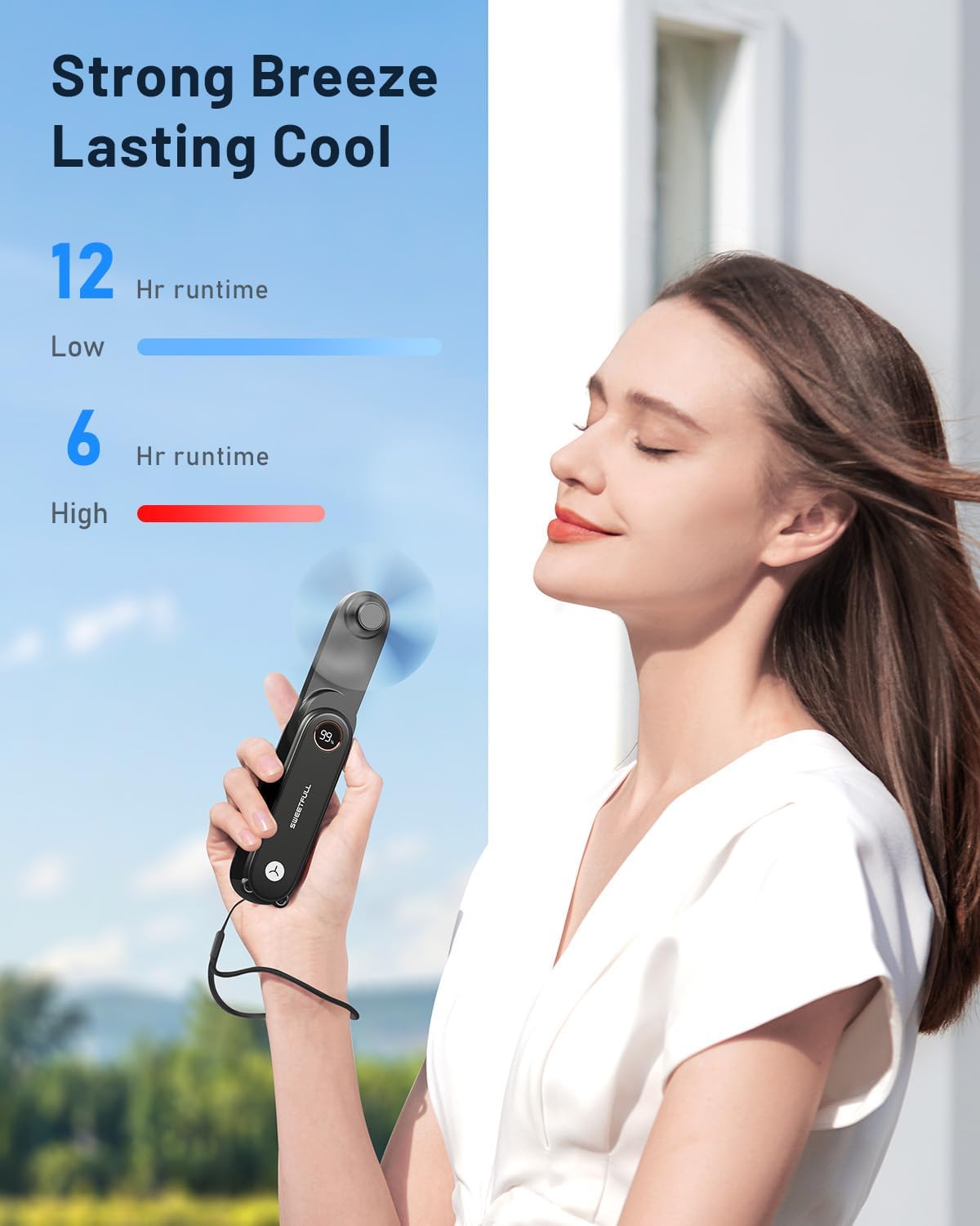 WhirlGo: Portable Handheld Mini Fan with LED Display, 2-in-1 Personal Foldable USB Rechargeable Hand Held Fan & Flashlight for Travel, Lash Eyelash, Cute Small Pocket for Women, Girls