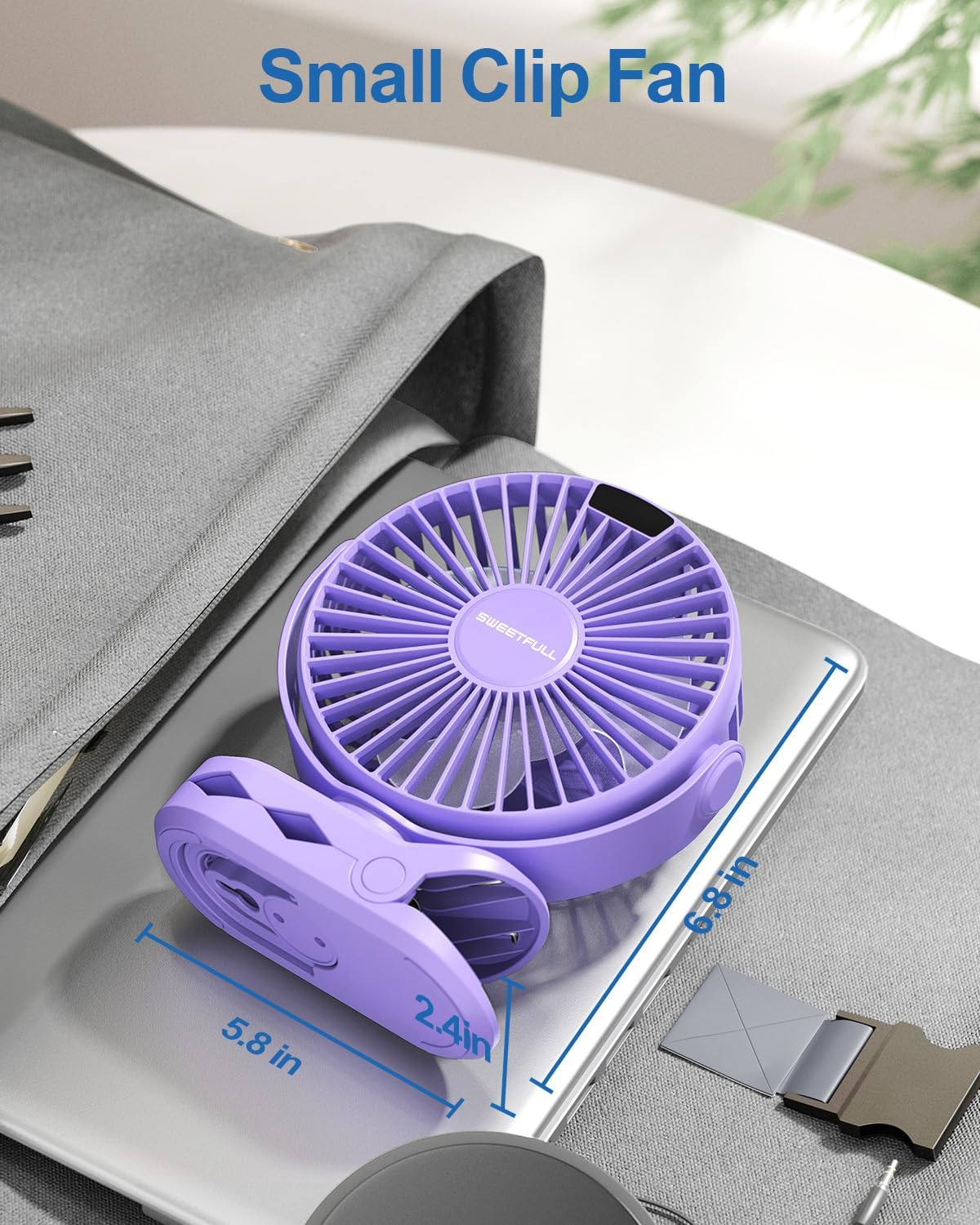 WhirlGo:  Portable Clip on Fan - Battery Operated Stroller Fan, 4000mAh Small Rechargeable Fans with LED Display, 4 Speeds, Mini Personal Cooling Desk Cooler for Golf Cart Travel Camping Gym (Black)