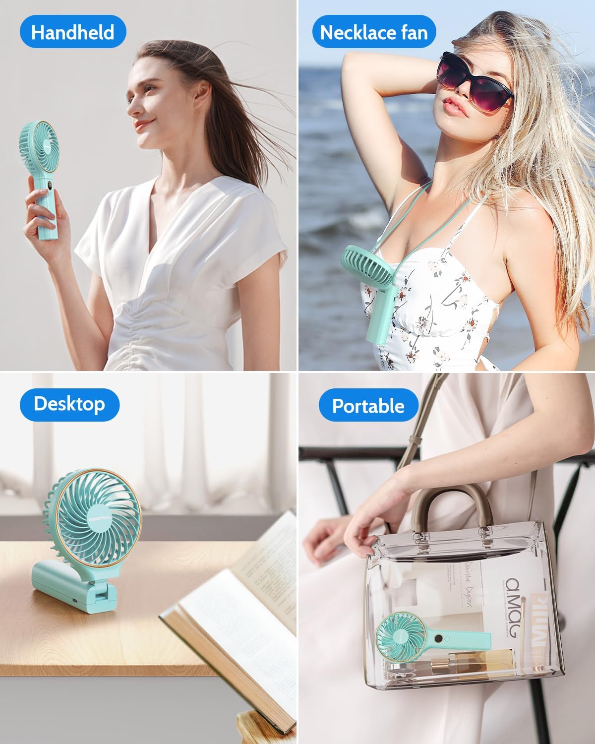 WhirlGo:  Handheld Fan, Portable Fan, 5000mAh Rechargeable Battery, 6 Speed Wind, LED Display, Personal Mini Travel Fan with Backup Power, Hand Held Fan USB Foldable Electric Fan for Women Girl