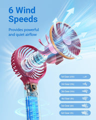 WhirlGo:  Handheld Fan, Portable Fan, 5000mAh Rechargeable Battery, 6 Speed Wind, LED Display, Personal Mini Travel Fan with Backup Power, Hand Held Fan USB Foldable Electric Fan for Women Girl