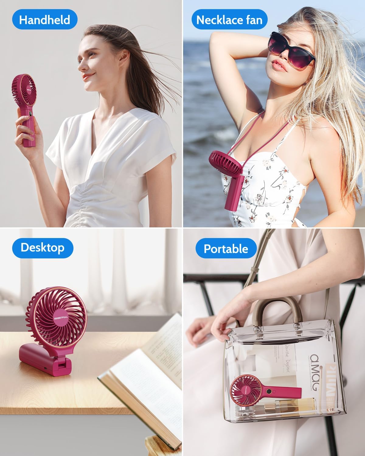 WhirlGo:  Handheld Fan, Portable Fan, 5000mAh Rechargeable Battery, 6 Speed Wind, LED Display, Personal Mini Travel Fan with Backup Power, Hand Held Fan USB Foldable Electric Fan for Women Girl
