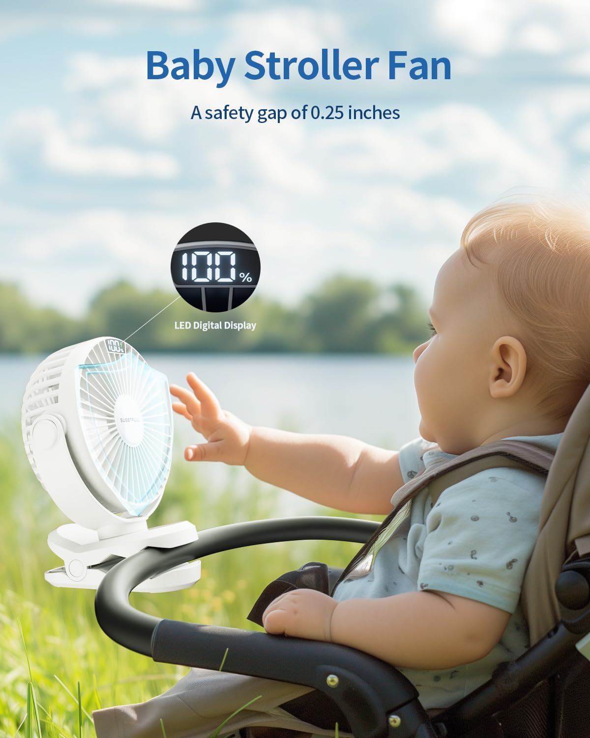 WhirlGo:  Portable Clip on Fan - Battery Operated Stroller Fan, 4000mAh Small Rechargeable Fans with LED Display, 4 Speeds, Mini Personal Cooling Desk Cooler for Golf Cart Travel Camping Gym (Black)