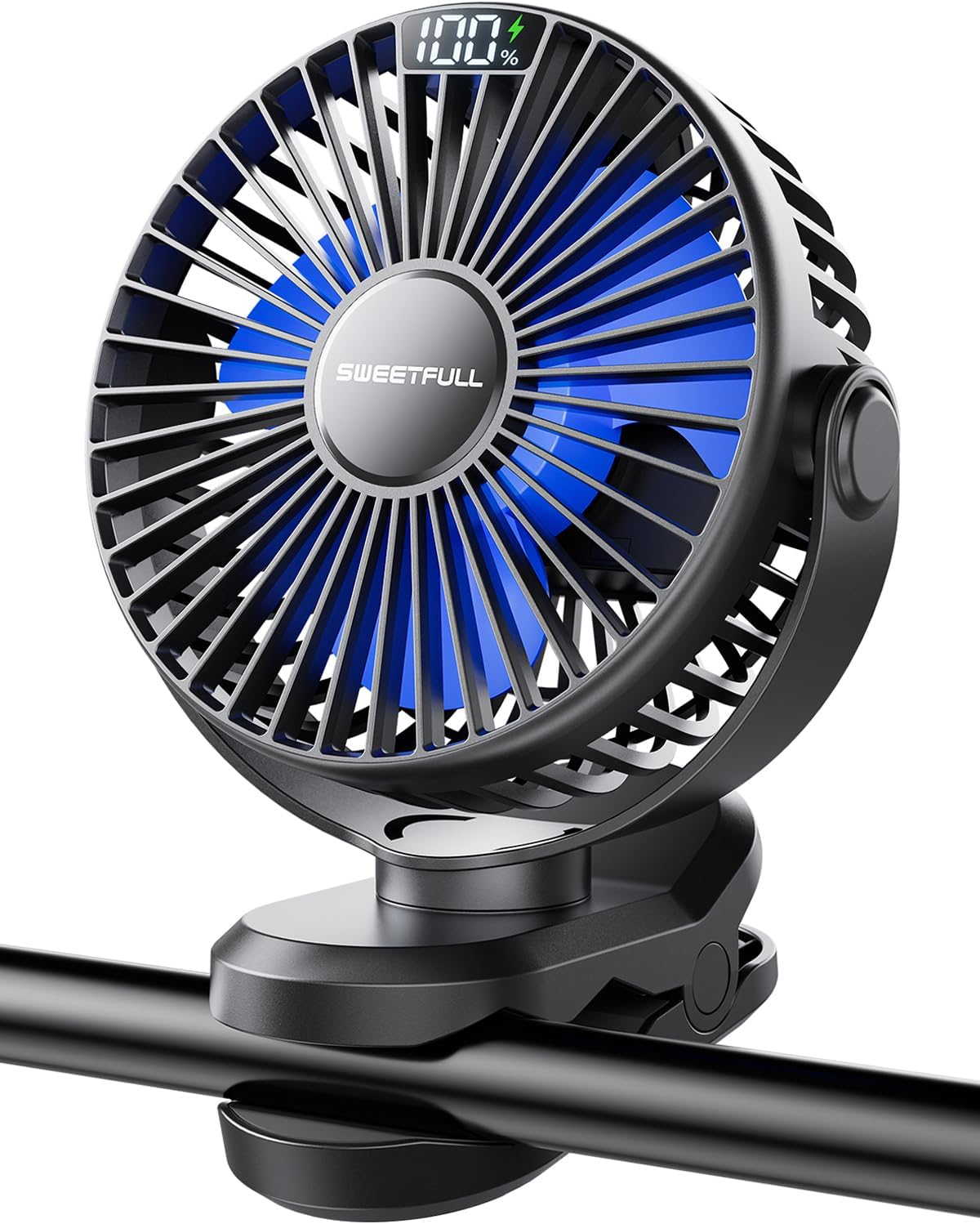 WhirlGo:  Portable Clip on Fan - Battery Operated Stroller Fan, 4000mAh Small Rechargeable Fans with LED Display, 4 Speeds, Mini Personal Cooling Desk Cooler for Golf Cart Travel Camping Gym (Black)