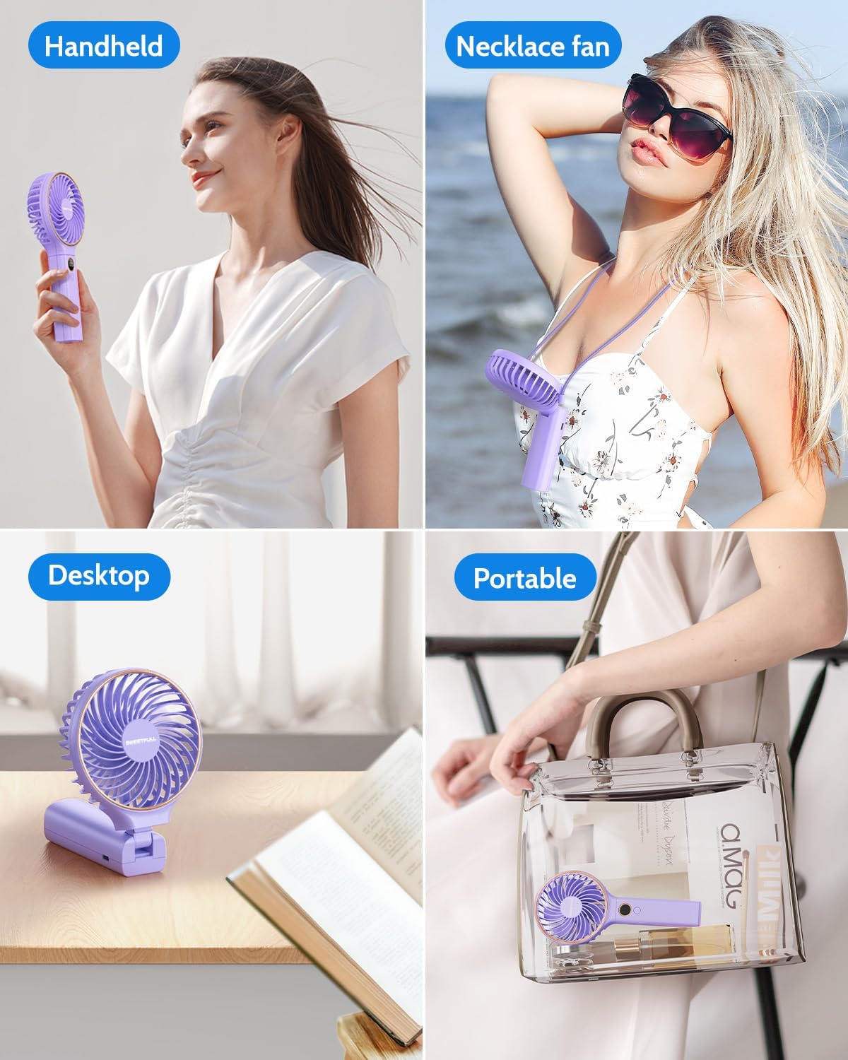 WhirlGo:  Handheld Fan, Portable Fan, 5000mAh Rechargeable Battery, 6 Speed Wind, LED Display, Personal Mini Travel Fan with Backup Power, Hand Held Fan USB Foldable Electric Fan for Women Girl