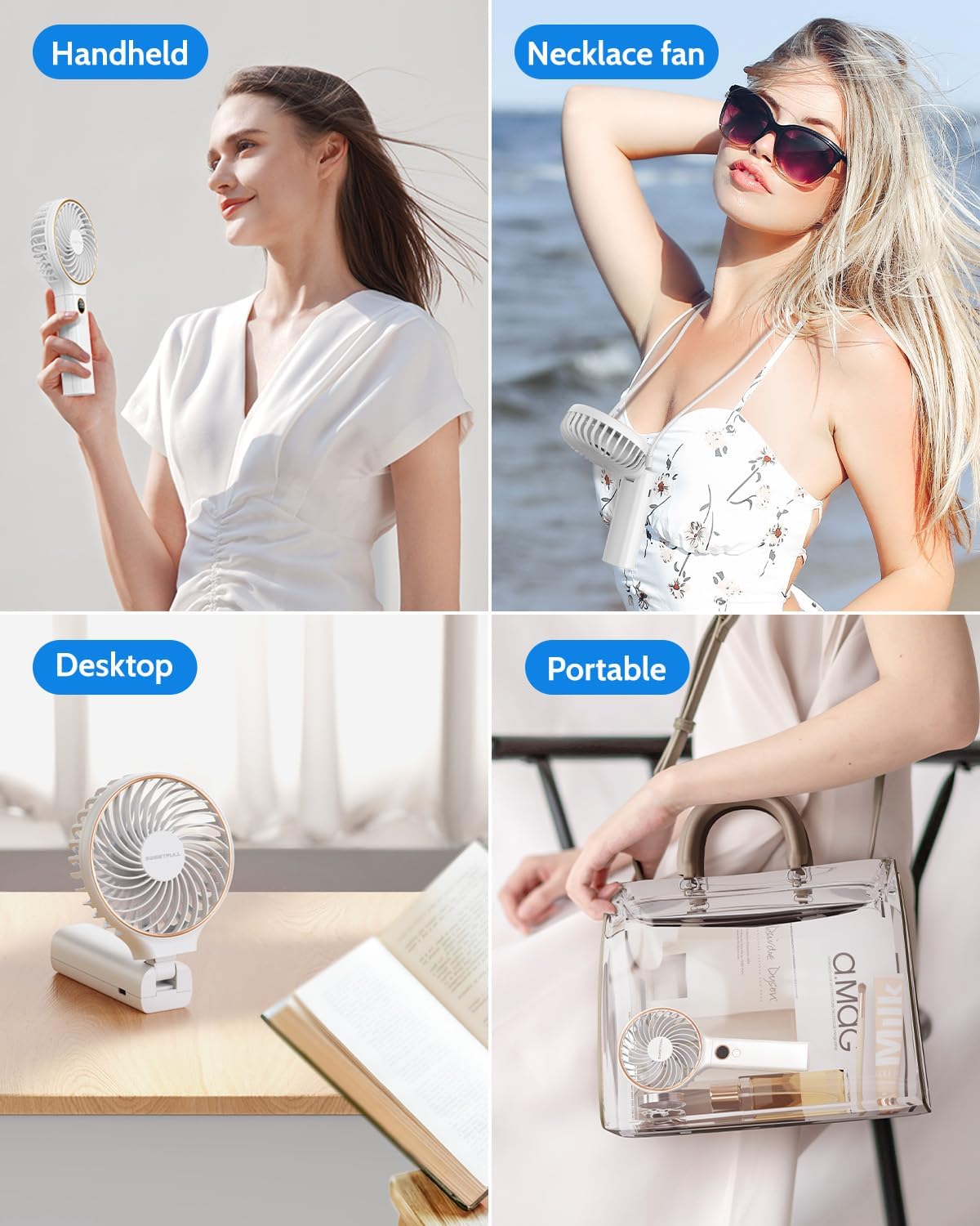 WhirlGo:  Handheld Fan, Portable Fan, 5000mAh Rechargeable Battery, 6 Speed Wind, LED Display, Personal Mini Travel Fan with Backup Power, Hand Held Fan USB Foldable Electric Fan for Women Girl