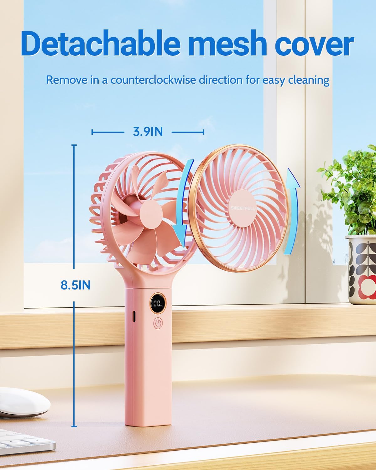 WhirlGo:  Handheld Fan, Portable Fan, 5000mAh Rechargeable Battery, 6 Speed Wind, LED Display, Personal Mini Travel Fan with Backup Power, Hand Held Fan USB Foldable Electric Fan for Women Girl