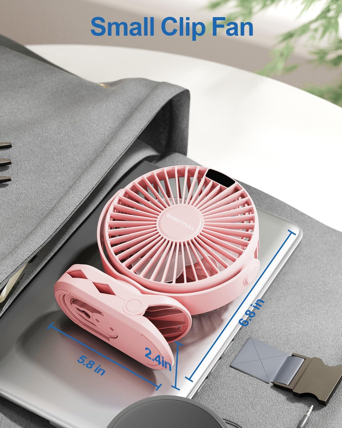 WhirlGo:  Portable Clip on Fan - Battery Operated Stroller Fan, 4000mAh Small Rechargeable Fans with LED Display, 4 Speeds, Mini Personal Cooling Desk Cooler for Golf Cart Travel Camping Gym (Black)