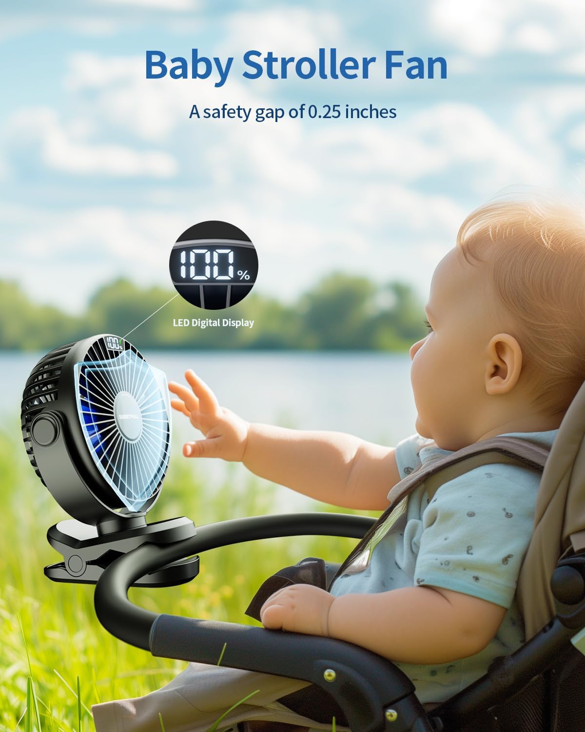 WhirlGo:  Portable Clip on Fan - Battery Operated Stroller Fan, 4000mAh Small Rechargeable Fans with LED Display, 4 Speeds, Mini Personal Cooling Desk Cooler for Golf Cart Travel Camping Gym (Black)
