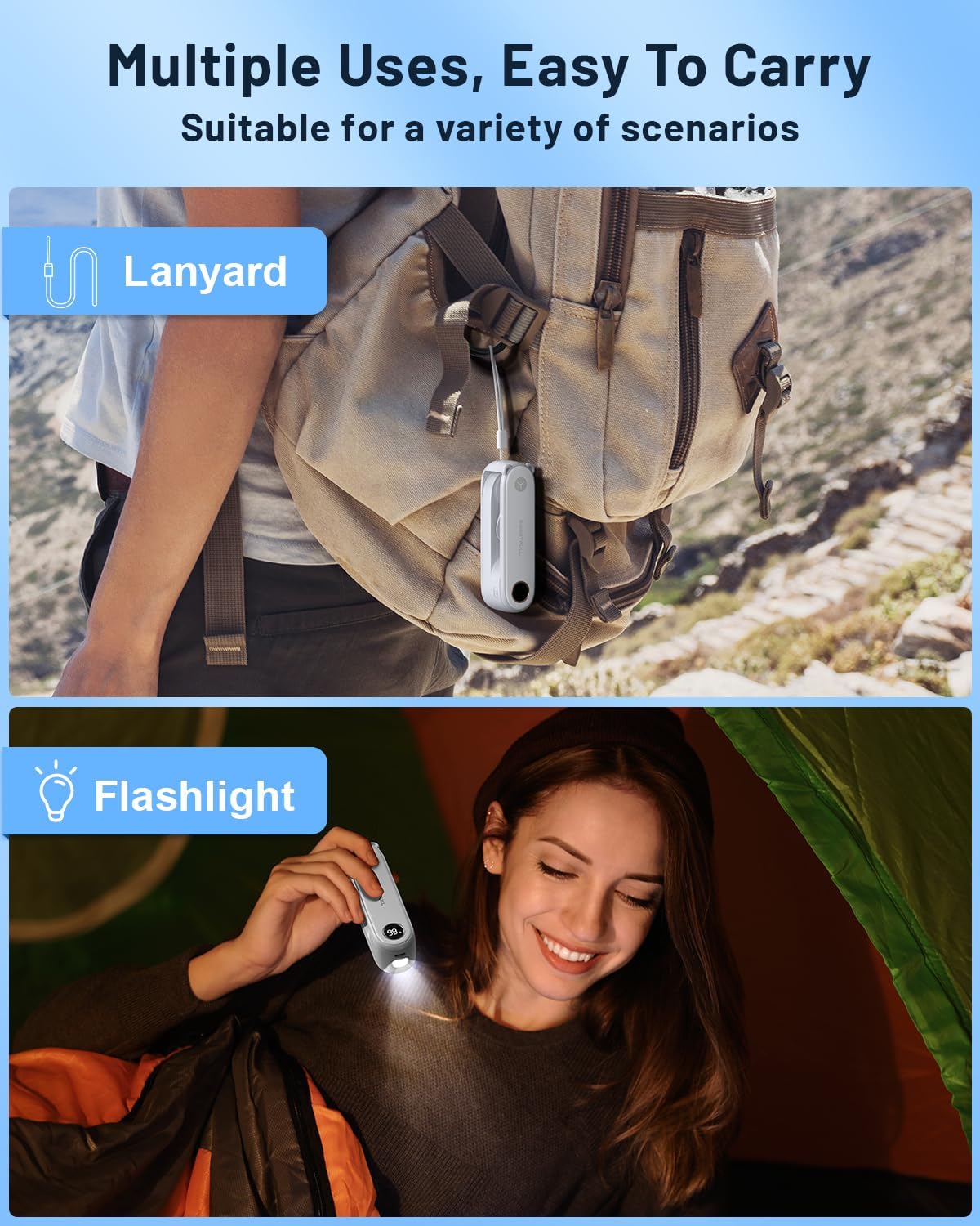 WhirlGo: Portable Handheld Mini Fan with LED Display, 2-in-1 Personal Foldable USB Rechargeable Hand Held Fan & Flashlight for Travel, Lash Eyelash, Cute Small Pocket for Women, Girls