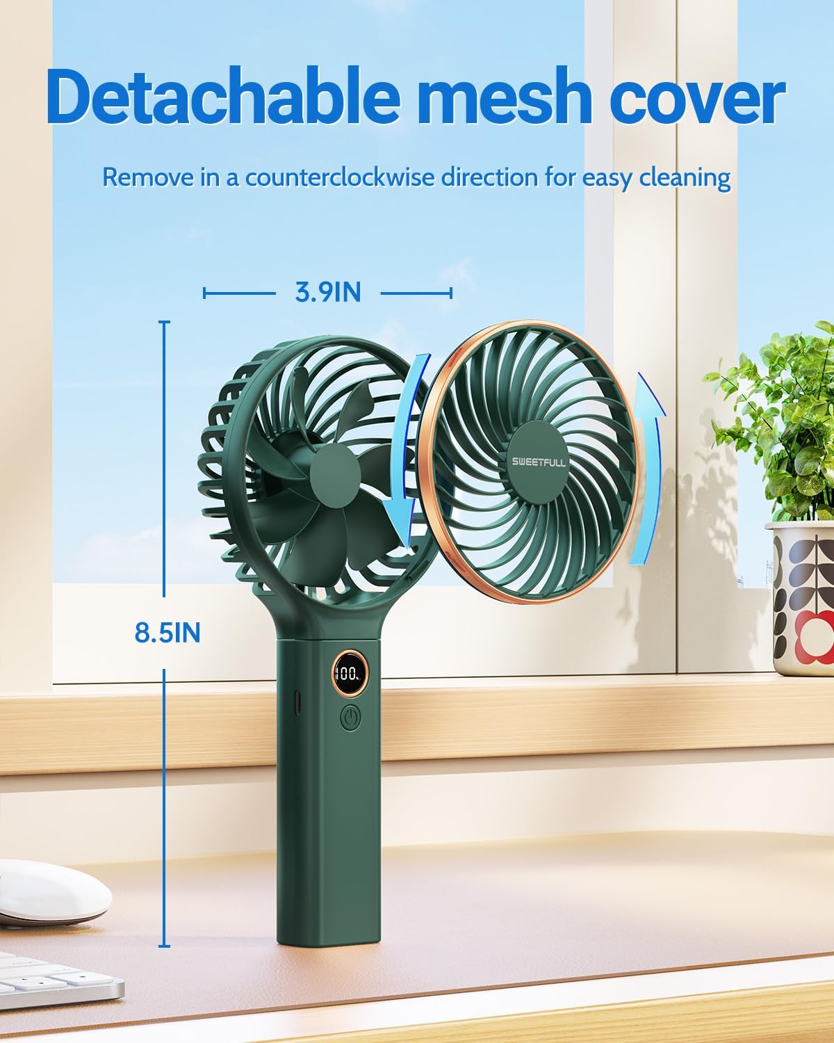 WhirlGo:  Handheld Fan, Portable Fan, 5000mAh Rechargeable Battery, 6 Speed Wind, LED Display, Personal Mini Travel Fan with Backup Power, Hand Held Fan USB Foldable Electric Fan for Women Girl