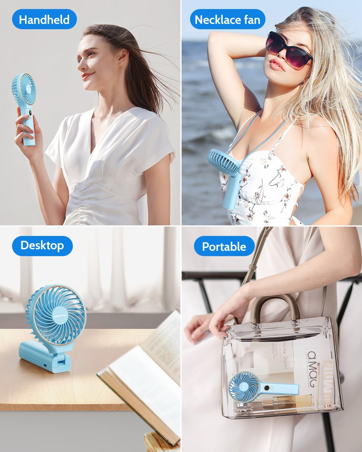WhirlGo:  Handheld Fan, Portable Fan, 5000mAh Rechargeable Battery, 6 Speed Wind, LED Display, Personal Mini Travel Fan with Backup Power, Hand Held Fan USB Foldable Electric Fan for Women Girl