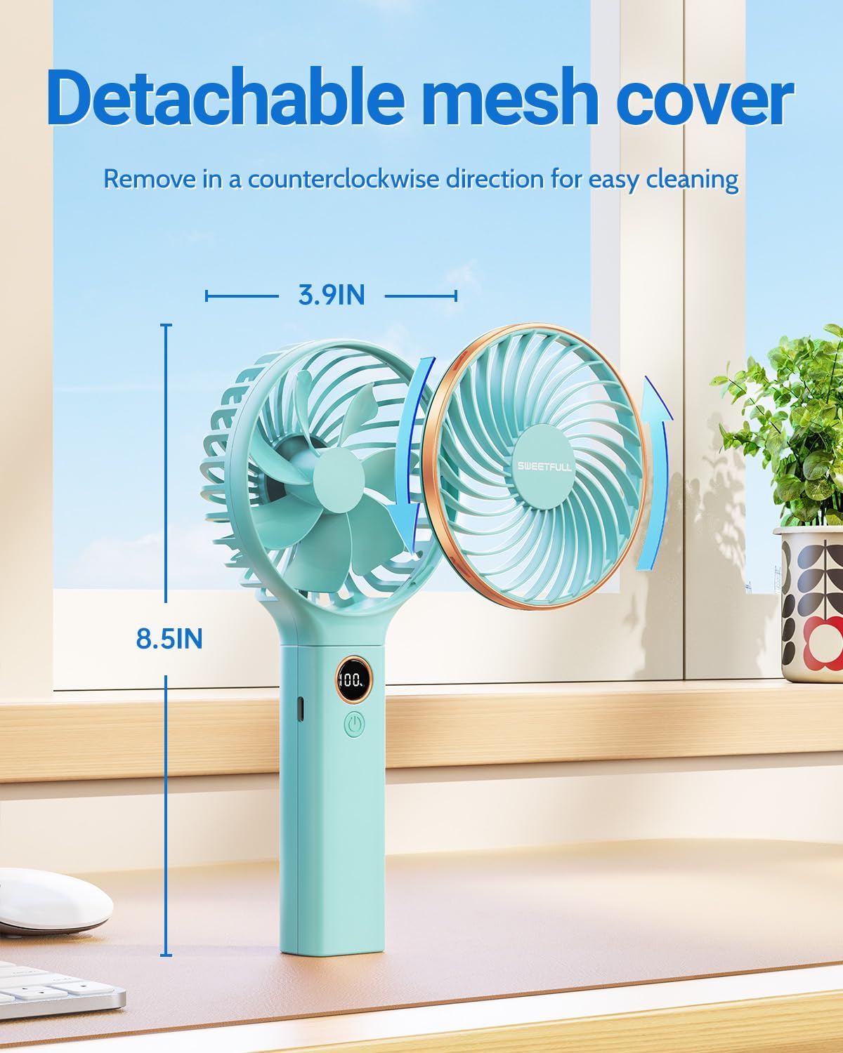 WhirlGo:  Handheld Fan, Portable Fan, 5000mAh Rechargeable Battery, 6 Speed Wind, LED Display, Personal Mini Travel Fan with Backup Power, Hand Held Fan USB Foldable Electric Fan for Women Girl