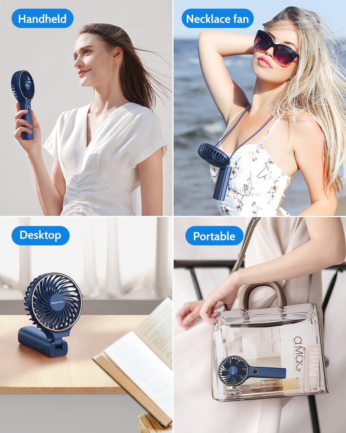WhirlGo:  Handheld Fan, Portable Fan, 5000mAh Rechargeable Battery, 6 Speed Wind, LED Display, Personal Mini Travel Fan with Backup Power, Hand Held Fan USB Foldable Electric Fan for Women Girl