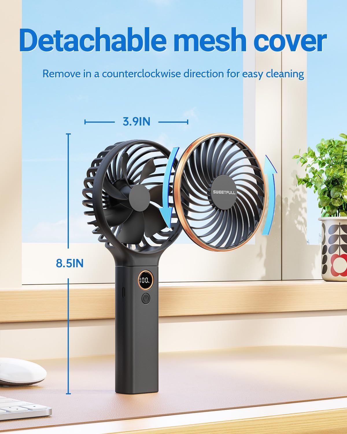 WhirlGo:  Handheld Fan, Portable Fan, 5000mAh Rechargeable Battery, 6 Speed Wind, LED Display, Personal Mini Travel Fan with Backup Power, Hand Held Fan USB Foldable Electric Fan for Women Girl