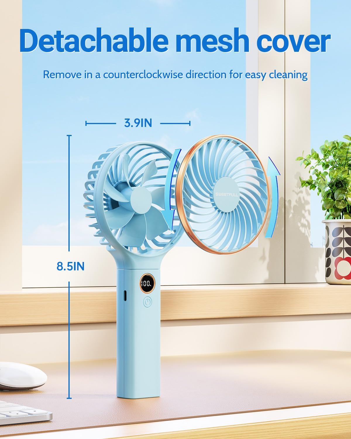 WhirlGo:  Handheld Fan, Portable Fan, 5000mAh Rechargeable Battery, 6 Speed Wind, LED Display, Personal Mini Travel Fan with Backup Power, Hand Held Fan USB Foldable Electric Fan for Women Girl
