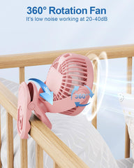 WhirlGo:  Portable Clip on Fan - Battery Operated Stroller Fan, 4000mAh Small Rechargeable Fans with LED Display, 4 Speeds, Mini Personal Cooling Desk Cooler for Golf Cart Travel Camping Gym (Black)
