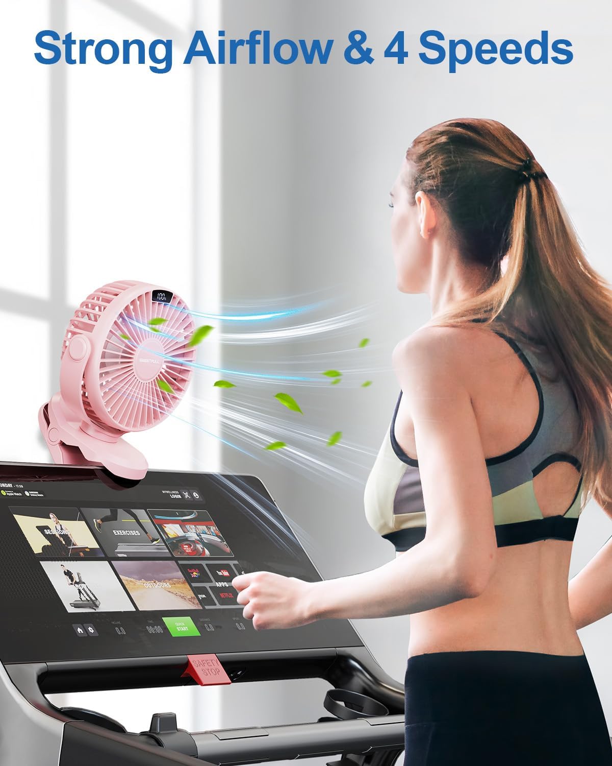 WhirlGo:  Portable Clip on Fan - Battery Operated Stroller Fan, 4000mAh Small Rechargeable Fans with LED Display, 4 Speeds, Mini Personal Cooling Desk Cooler for Golf Cart Travel Camping Gym (Black)