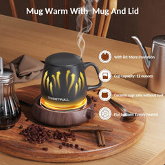WhirlGo: Mug Warmer for Coffee and Tea Coffee Mug Warmer W/Mug and Lid Coffee Warmer As Coffee Gifts for Desk Office Coffee Lovers. （20W Cup Warmer Candle Warmer Auto Shut Off） (Wood Grain)
